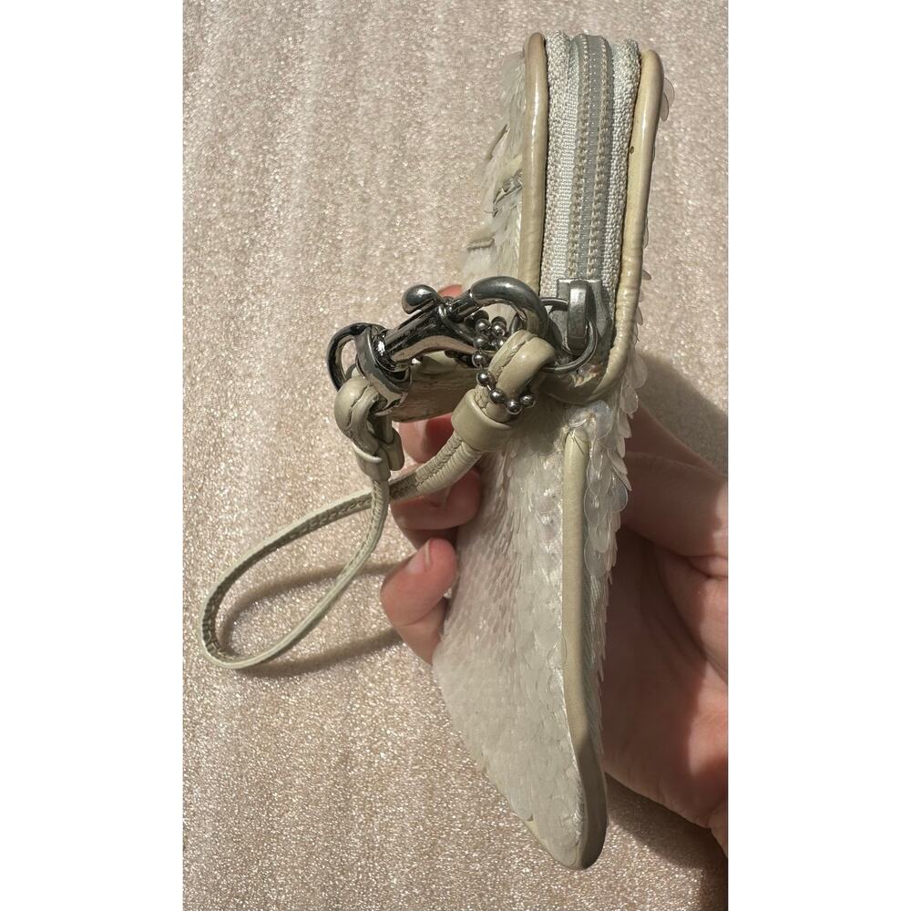 Coach Poppy Vintage Cream Iridescent Sequin Wristlet Mini Wallet Card Case Charm - Picture 6 of 9